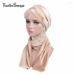 Ethnic Clothing Est Winter Muslim Velvet Hat Warm 's Hair Scarf Long Turban For Women YS247