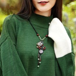 Pendant Necklaces Flower Colorful Natural Stone Necklace For Women Sweater Long Boho Statement Shell