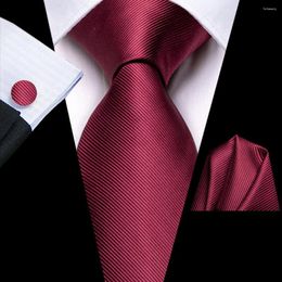 Bow Ties Hi-Tie Designer Solid Burgundy Red Silk Wedding Tie For Men Gift Mens Necktie Handky Cufflink Fashion Business Party Dropshiping