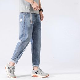 Men's Jeans Men Jean Loose Male Trousers Design High Quality Ice Silk All-match Youth Students Daily Anke-length Straight Denim Pant H90