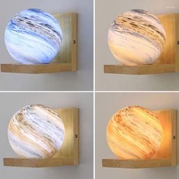 Wall Lamp Nordic Wooden Modern Living Room Bedside Light Indoor Corridor Balcony Background Home Decora Glass Ball Lamps