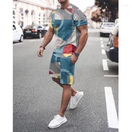 Men's Tracksuits Sets Summer Short Sleeves T-shirt Shorts 2-Piece Set Oversized Tracksuit 3D Circle Graphic Prited Tops Men Outfits