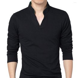 Shirts Men's T Plus Size Men T-shirt Spring Long Sleeve V Neck Stand Collar Tees Solid Color Slim Skin-friendly Pullover Daily Wear Tops