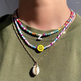 Choker 2 Pcs/Set Boho Natural Shell Letter Bead Necklace Women Candy Colour Turquoise Beaded Seashell Pendant Smile String Jewellery