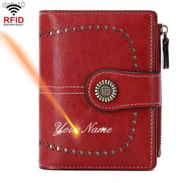 2022 New Short Rfid Women Wallets Name Engraved Zipper Hasp Coin Pocket Women Purse Quality PU Leather Card Holder Female Wallet L230704
