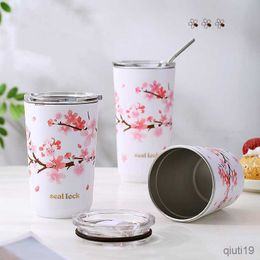 Mugs Stainless Steel Cherry Coffee Thermal Mug Double Wall Heat Insulation Beer Water Milk Cups Drinkware Tumbler School Teacher Gift R230712