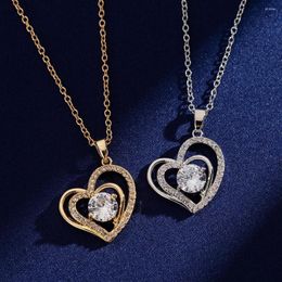 Pendant Necklaces Design Heart Shaped Necklace Silver Color Rhinestone Clavicle Chain For Women Female Jewelry