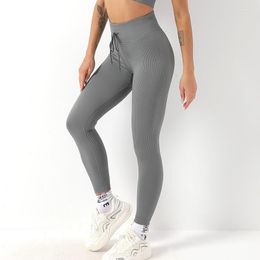 Women's Leggings Ribbed Seamless Yoga Pants High Waist Gym Women Drawstring Sport Fitness Tummy Control Running Training Tights
