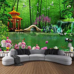 Tapestries Green Bamboo Hut Small Landscape Wall Tapestry Art Curtain Hanging Cloth Home Bedroom Living Room Decoration