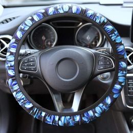Steering Wheel Covers Car Antiskid Stretch-on Cute Blue Printing Universal 36cm-40cm Cover