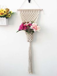 Tapestries Wall Hanging Decoration Flower Basket Hanger Handmade Woven Pure Cotton Rope Beads Tapestry Hanging Decor