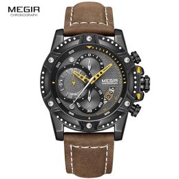 MEGIR Casual Watch Men Top Brand Luxury Chronograph Quartz Wristwatch Leather Strap Army Sport Watches Relogios Masculio 2130