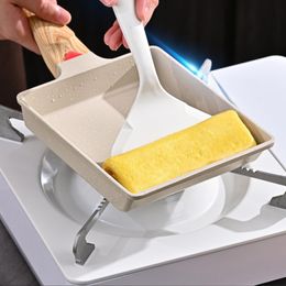 Pans 2pcsSet Tamagoyaki Japanese Omelette Pan with Silicone Spatula Egg Skillet Rectangle Frying Kitchen Cooking Accessories 230711