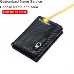 Customized Name Wallet RFID Smart Wallet Holder Metal Box Card Holder Men Wallets Minimalist Wallet Coins Purse L230704