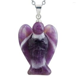 Pendant Necklaces SUNYIK Natural Purple Crystal Pocket Guardian Angel Healing Reiki Gem Stone Fit Necklace For Women Gift (Free Chain)