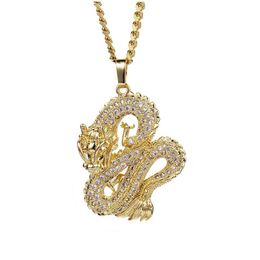 Pendant Necklaces Chinese Dragon White Zircon Hip Hop Designer Necklace For Lovers - Gold-Plated Jewellery Drop Delivery Pendants Dhdrf