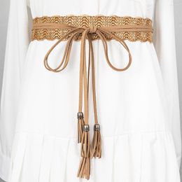 Belts Woman 4cm Wide PP Straw Rope Tie Belt Woven Long Beach Holiday Dress Decoration All-match Bohemia Waist Band