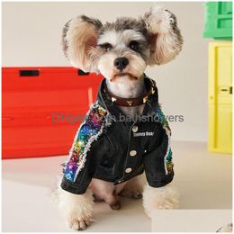Dog Apparel Creative Sequin Ornament Pets Jackets Ins Fashion Personality Pet Denim Coats 2 Colours Lovely Charm Teddy Coat Drop Deli Dhrij