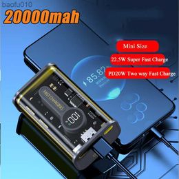 PD22.5W Transparent 20000mAh Power Bank Fast Charging External Battery for iPhone 12 Pro Huawei Xiaomi Smartphone Mini Powerbank L230712