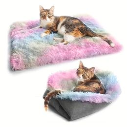 Rainbow Color Long Plush Multifunctional Cats Dogs Furry Mat Winter Warm Cushion