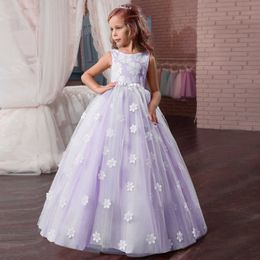 Girl's Dresses High Quality Elegant Girl Princess Dress Girl Dress Sleeveless Ball Gown Mesh Flower Girl Dress For Wedding Party Kids ClothesHKD230712