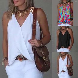 Camisoles & Tanks For Women Rank Tops 2023 Summer Simple V Neck Metal Buckle Printed Camisole Ladies Woman's