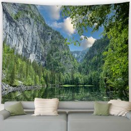 Tapestries Landscape Tapestry Mountain Tree Waterfall Pink Cherry Blossom Landscape Home Garden Wall Hanging Can Be Customised