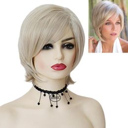 Synthetic Wigs GNIMEGIL Blonde With Bangs For Women Short Bob Straight Hair Wig Female Cosplay Halloween Costume Lady Girls