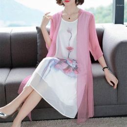 Casual Dresses 2023 Summer Dress Women's Clothing Sundress Elegant Retro Improved Cheongsam 2 Pieces Suit Qipao Vestidos Female