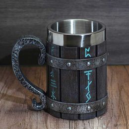 Mugs Vintage Oak Barrel Beer Mug Stein with Stainless Steel Liner Coffee Cup Tea Mug Large Capacity Mug Pub Bar Gift R230712