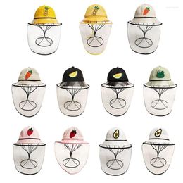 Wide Brim Hats Infant Baby Kids Protective Bucket Hat Detachable Clear Face Shield Anti-Saliva Cute Fruit For FROG Embroidery Cap