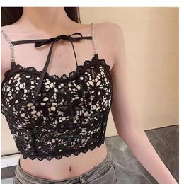 Women's Tanks Spaghetti Strap Camis Women Spring Lace Spliced Floral Embroidery Femme Croset Crop Tops With Built In Bras Tank Camisoles