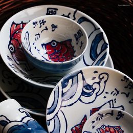 Plates Ceramic Bowl Tableware Set Household Combination Dish Rice Noodle Creative Hand-painted Japanese Style Ceramica