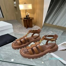 Designer -Chunky Sandals Designer Gladiator Sandal Women Leather Fishman Adjustable Buckle Strap Slides Slippers