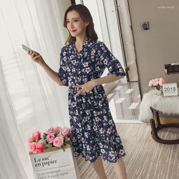 Party Dresses 16 Colours Women's Floral Dress In Summer Female Casual Chiffon Bowed Flare Sleeve Ladies Vestido N220