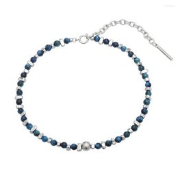 Pendant Necklaces Stainless Steel Hip Hop Blue Natural Stone Bead Necklace Long Chain Jewellery Gift