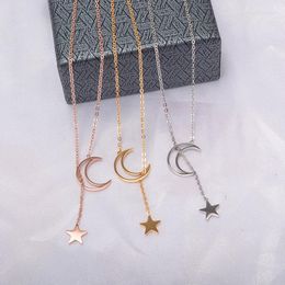 Pendant Necklaces YUN RUO 2023 Rose Gold Color Fashion Moon & Star Necklace Titanium Steel Jewelry Woman Gift Never Fade Top Quality