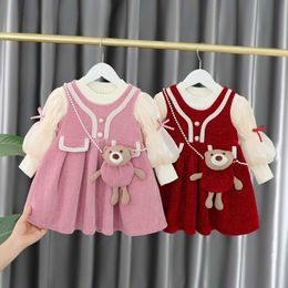 Girl's Dresses Infant Baby Girls Long Sleeve Dresses Autumn/Winter Warm Birthday Party Princess Costume Kids Red Christmas Clothing DressHKD230712