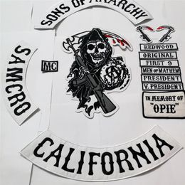 black 14pcs set Sons of anarchy Patches for Motrocycle Biker Clothing Jacket Vest badges appliques sticker Live to ride patches ba277i