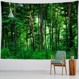 Tapestries Customizable Nature Scenery Style Tropical Plants Home Art Background Fabric Decoration Blue Sky and Forest Tapestry