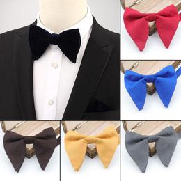 Bow Ties Fashion Micro Suede Big Bowties For Women Mens Groom Wedding Tie Skinny Solid Color Gravatas Slim Black Cravat