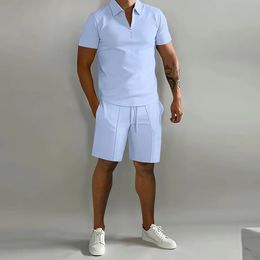 Men s Tracksuits Summer short sleeve Thin Polo Shirt Sport Shorts 2 Piece Mens Tracksuit Suit Men Solid Set Casual Jogging Sportswear 230711