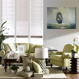 Seascape Painting Ship Canvas Art Riding Light Handmade Frank Vining Smith Artwork Home Decor