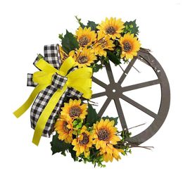 Decorative Flowers Artificial Wreath Spring Summer 40cm Sunflower Wreaths Front Door