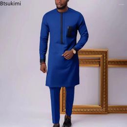 Men's Tracksuits 2023 Muslim Sets 2 Piece Long Sleeve Shirt Suit And Pants Set Two Pieces Traditional Africa Clothing Solid