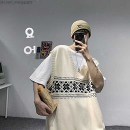 Men's Sweaters Men's Printed V-Neck Sleeveless Sweater Academy Style Top Solid Tank Top White Solid Simple Fashion Coat S-2XL Z230712