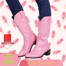 Boots AOSPHIRAYLIAN Western denim sewn floral boots for women 2023 Cute pink slip on Western denim women's shoes L230712