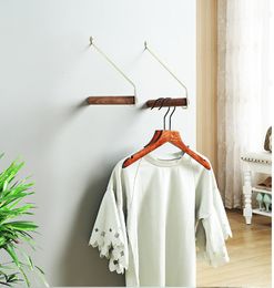 Hangers Racks Nordic Brass Cloth Hanger Rack Wall Hanging Hook Collection Shop Decoration Wood Hanging Organizers Bathroom Towel Rack 230711