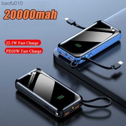 20000mah Power Bank 22.5W PD20W Fast Charge Powerbank With Flashlight External Battery Pack Built in Cables Poverbank For Phones L230712