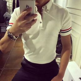 Men's Polos Korean Style High Standard Summer Men Polo Shirts Short Sleeve 91-95% Cotton Men T-shirts Turn-down Collar Tops 230711